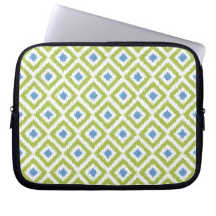 Green and Blue Diamond Ikat Pattern Laptop Sleeve