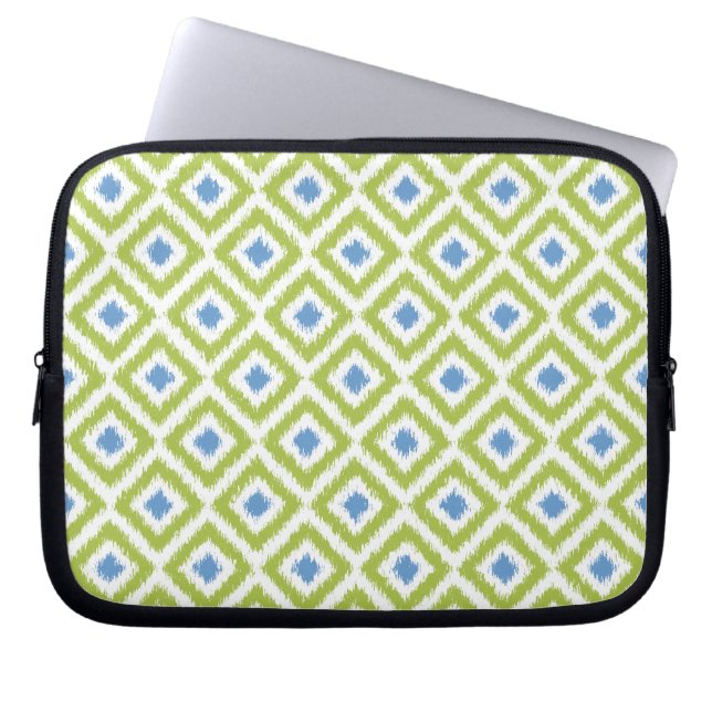 Green and Blue Diamond Ikat Pattern Laptop Sleeve (Front)