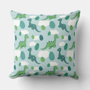 Green and blue dinosaur animals eggs and clouds cushion