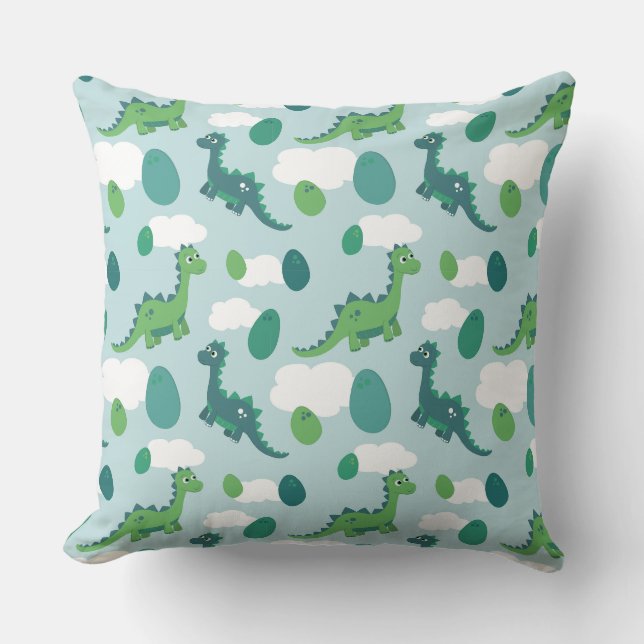 Green and blue dinosaur animals eggs and clouds cushion (Front)