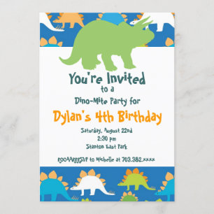 Green and Blue Dinosaur Birthday Party Invitations