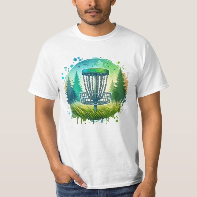 Green and Blue Disc Golf Themed T-Shirt (Front)