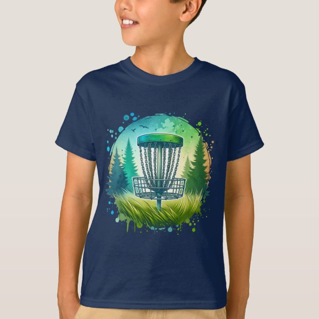 Green and Blue Disc Golf Themed T-Shirt (Front)