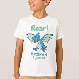 Green and Blue Dragon Dinosaur Roar Boy's Birthday T-Shirt