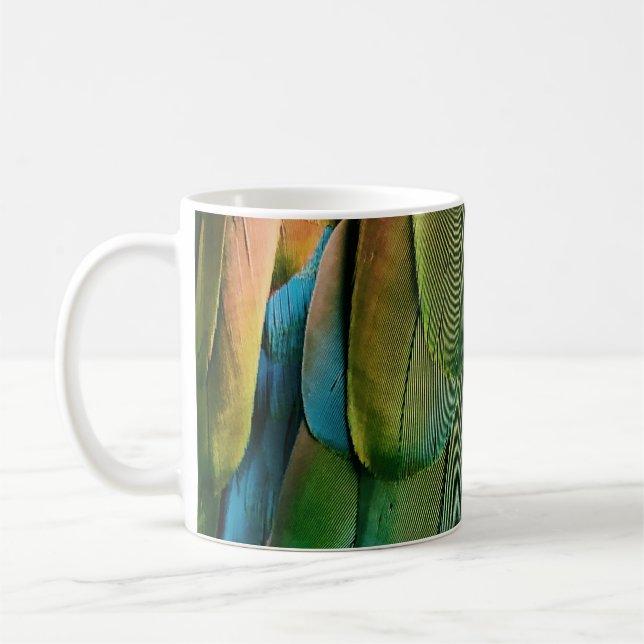 Green and blue feathers coffee mug (Left)
