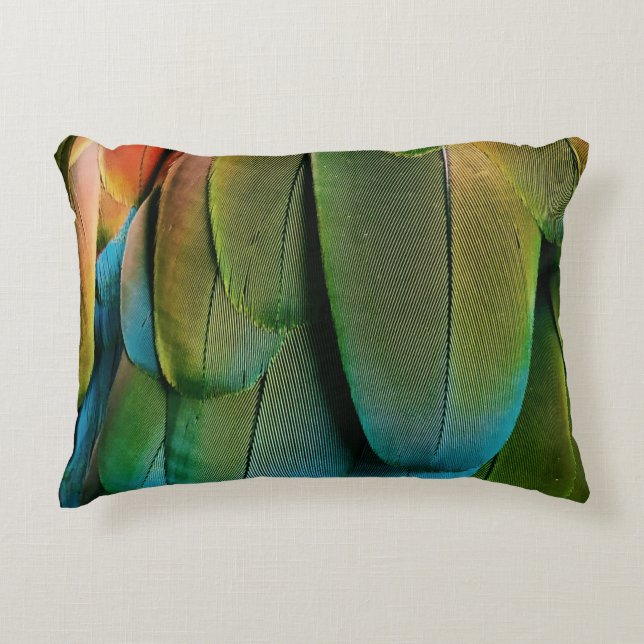 Green and blue feathers decorative cushion (Front)