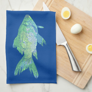 Green and Blue Fish Art Kitchen Towel