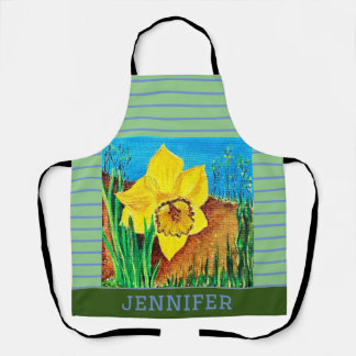 Green and Blue Floral All-Over Print Apron