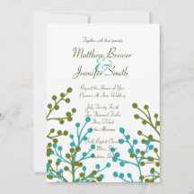 Green and Blue Floral Custom Wedding Invitation