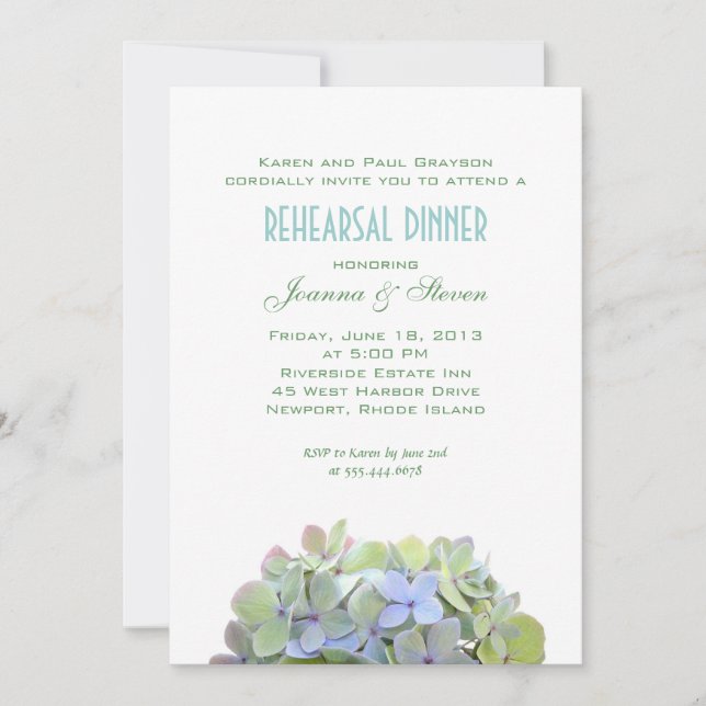 Green and Blue Flowers Rehearsal Dinner Invite (Front)