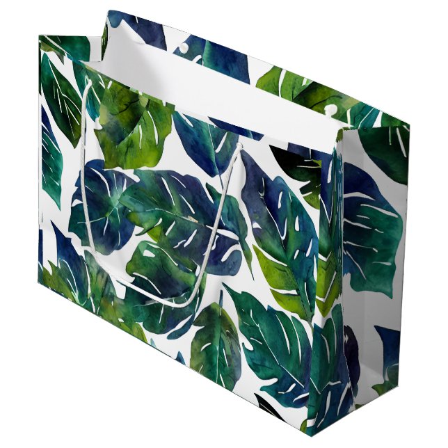 Green and Blue Foliage Philodendron Botanical   Large Gift Bag (Front Angled)