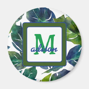 Green and Blue Foliage Philodendron Monogrammed Magnet