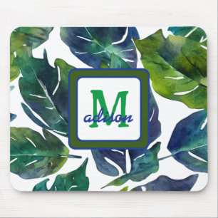 Green and Blue Foliage Philodendron Monogrammed Mouse Mat