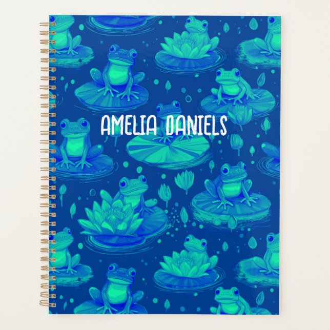 Green And blue Frog Personalised Planner (Front)