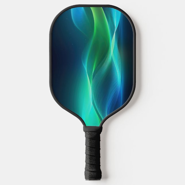 Green and blue glowing wavy lines pickleball paddle (Front)