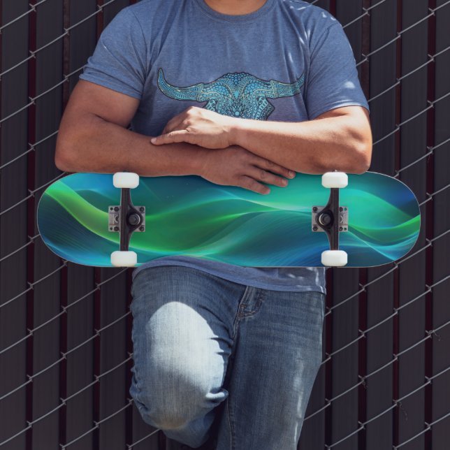 Green and blue glowing wavy lines skateboard (Outdoor 3)