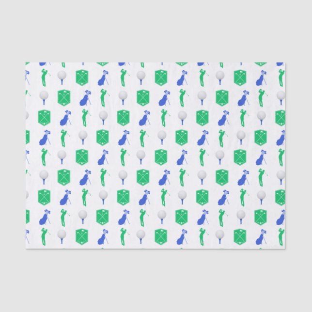 Green and Blue Golf Icons Tissue Paper (Front)