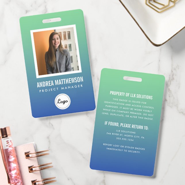 Green and Blue Gradient Employee  ID Badge (Office)