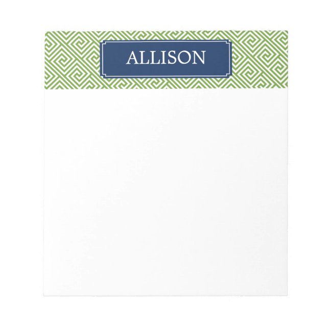 Green and Blue Greek Key Pattern Notepad (Front)