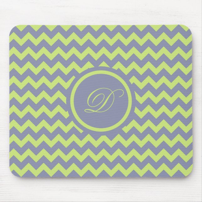 Green And Blue-Grey Retro Chevron Pattern Mouse Mat (Front)