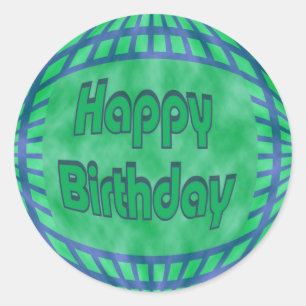 green and blue Happy Birthday Classic Round Sticker