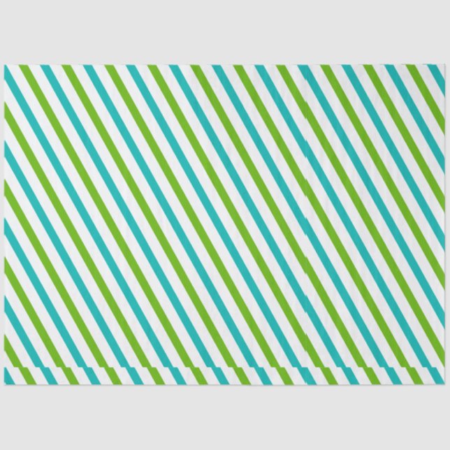Green and Blue Horizontal Stripes White Christmas Tissue Paper (Front)
