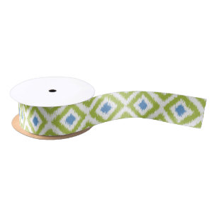 Green and Blue Ikat Diamonds Pattern Satin Ribbon
