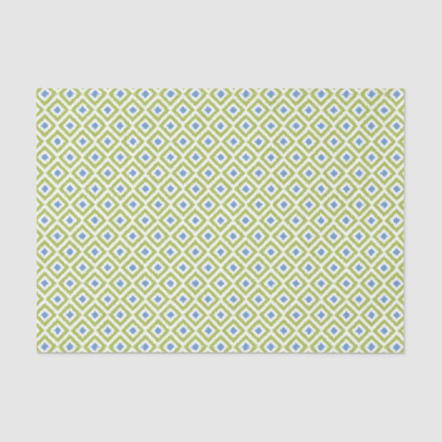 Green and Blue Ikat Diamonds Pattern Tissue Paper (Front)