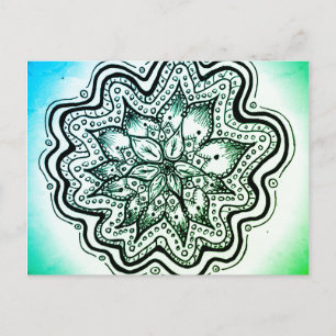 Green and Blue Indonesian Mandala Postcard