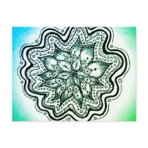 Green and Blue Indonesian Mandala Postcard