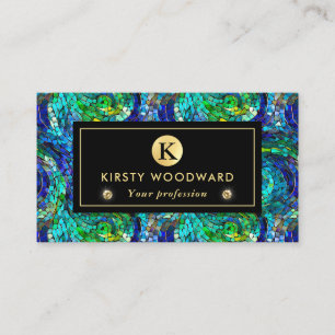 Green and Blue Jewel Tone Mosaic Glass Pattern Business Card