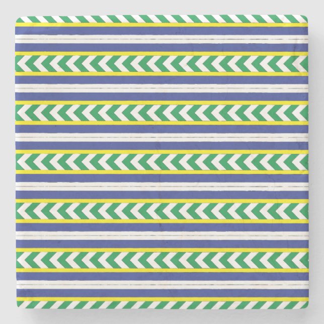 Green and blue Latvian Latgale Ethnic Folk art Stone Coaster (Front)