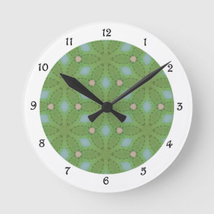 Green and Blue Leafy Pattern Clock