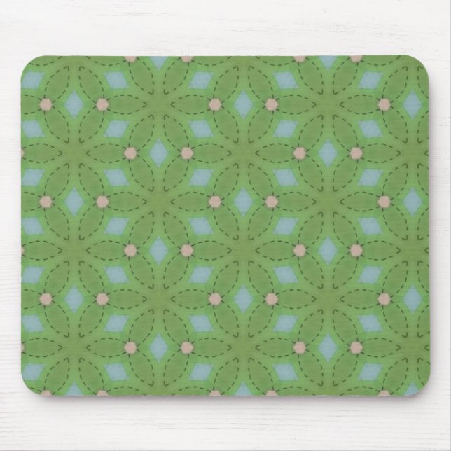 Green and Blue Leafy Pattern Mouse Pad (Front)