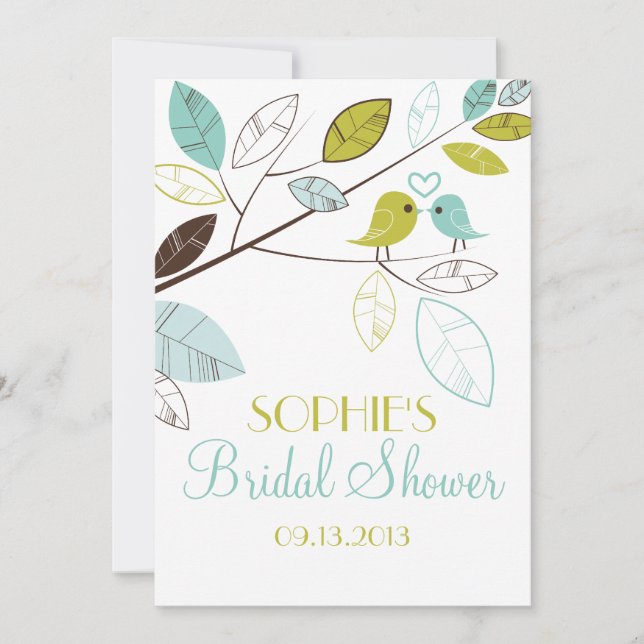 Green and Blue Lovebirds Bridal Shower Invitations (Front)
