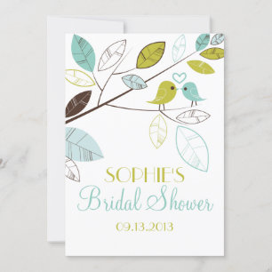Green and Blue Lovebirds Bridal Shower Invitations