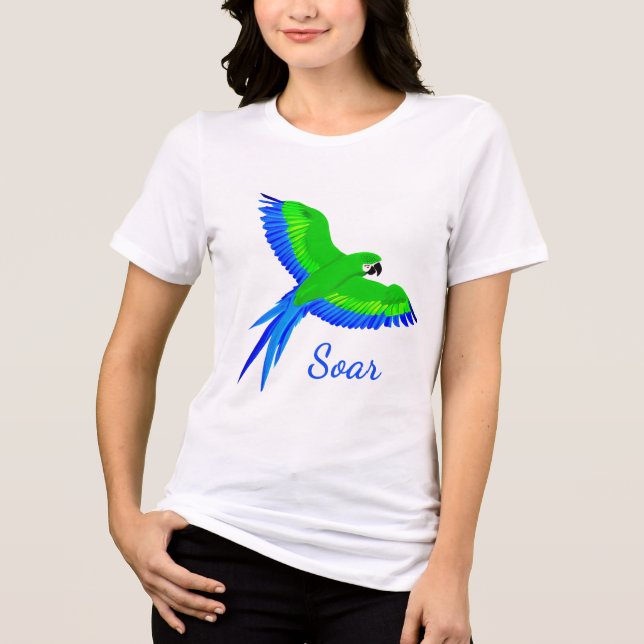 Green and Blue Macaw in Flight  Tri-Blend Shirt (Front)