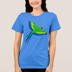 Green and Blue Macaw / Parrot in flight Tri-Blend Shirt