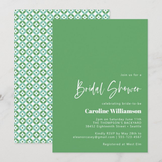 Green and Blue Mid Mod Geometric Bridal Shower  Invitation (Front/Back)