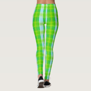 Green And Blue Modern Plaid Leggings