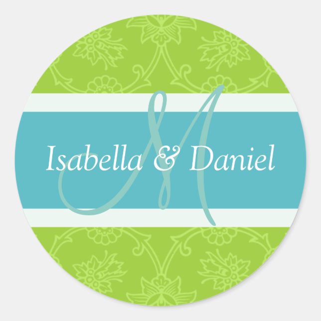 Green And Blue Monogram Seal Stickers (Front)