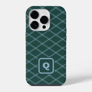 Green and Blue Monogrammed Art Deco Diamonds iPhone 14 Pro Case