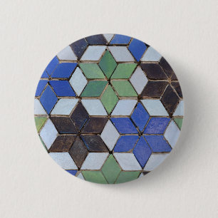 Green and Blue Mosaic Stars Button