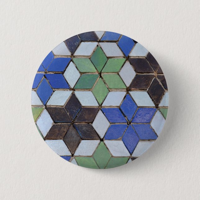 Green and Blue Mosaic Stars Button (Front)