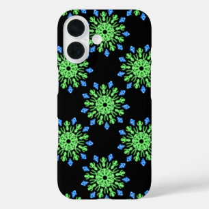 Green and blue neon flower iPhone 16 case