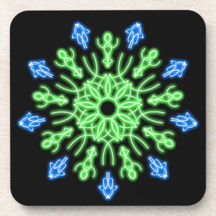Green and blue neon flower coaster