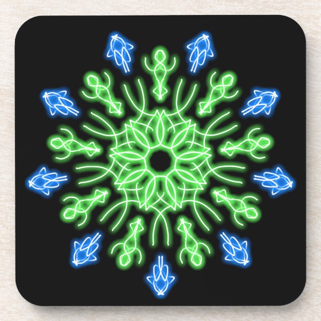 Green and blue neon flower coaster (Front)