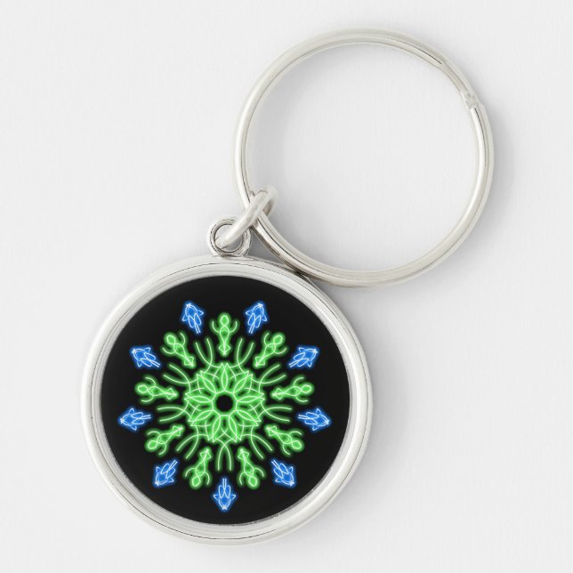 Green and blue neon flower key ring (Front)
