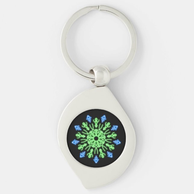 Green and blue neon flower key ring (Front)