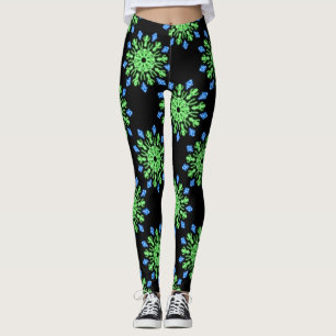 Green and blue neon flower leggings
